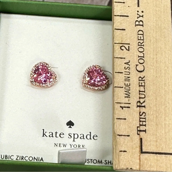 NWT kate spade new york pink heart MY LOVE stud earring cubic zirconia - Picture 2 of 5
